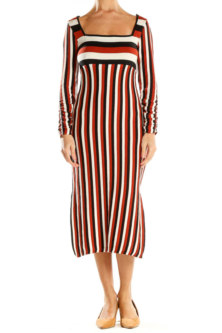 Multicolor Striped Woven Midi Dress