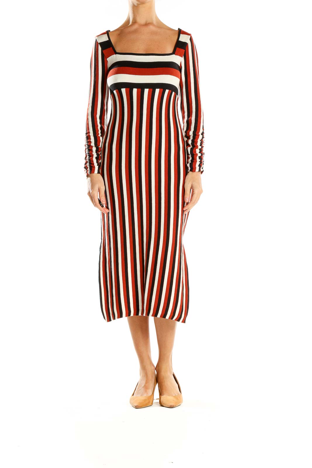 Multicolor Striped Woven Midi Dress