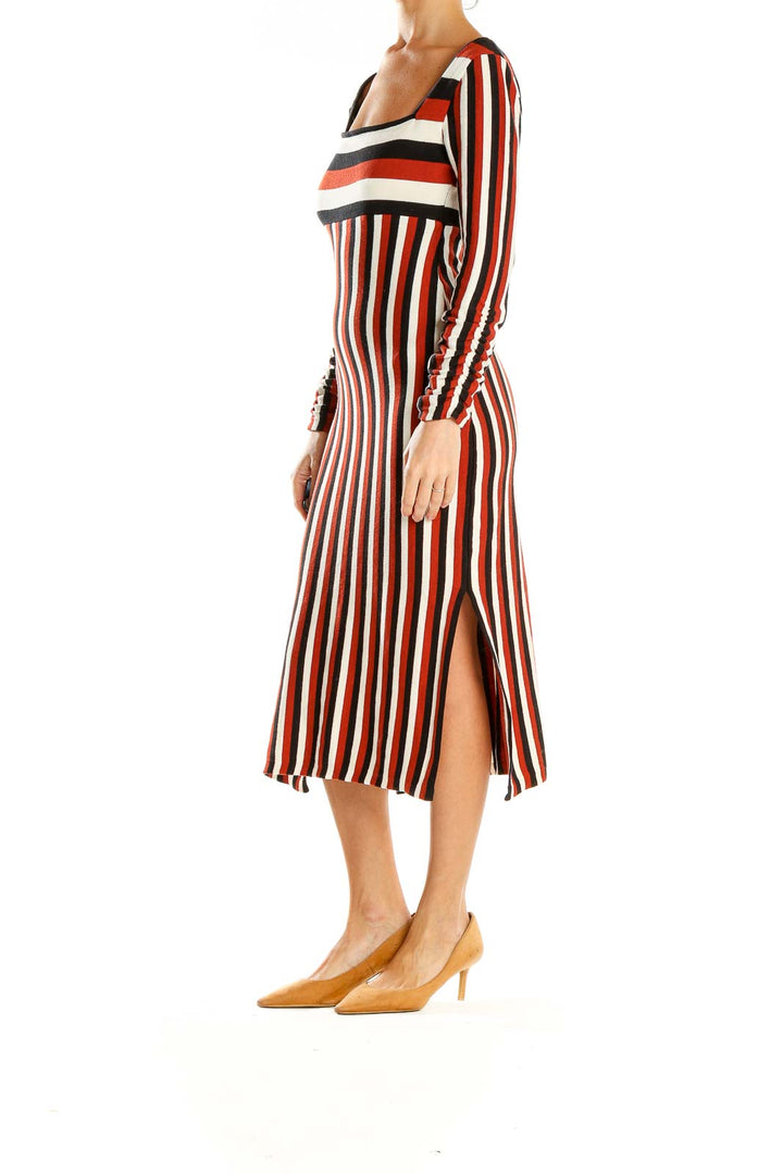 Multicolor Striped Woven Midi Dress