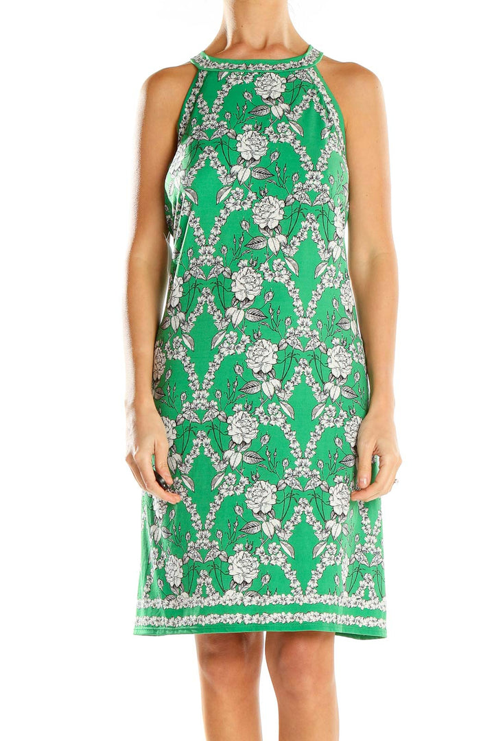 Green Floral Print Shift Dress