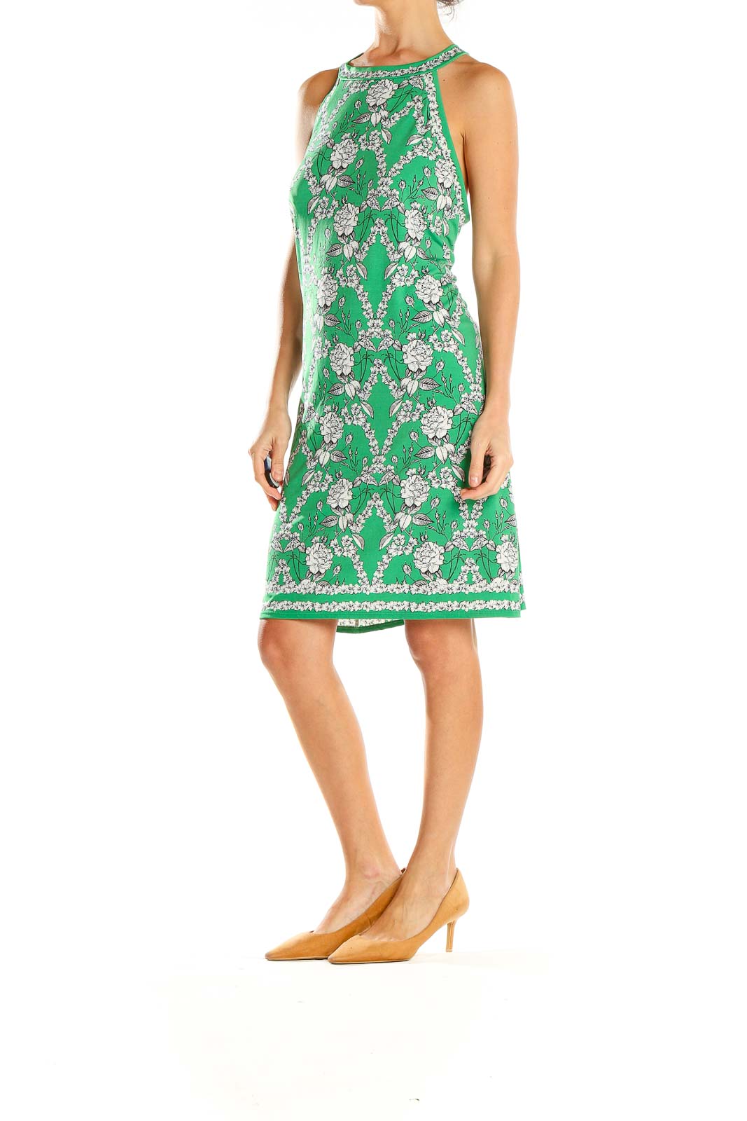 Green Floral Print Shift Dress