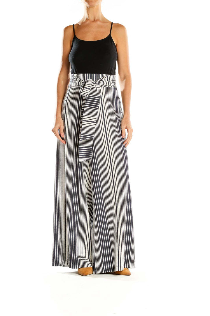 Blue White Striped Wide Leg Pants