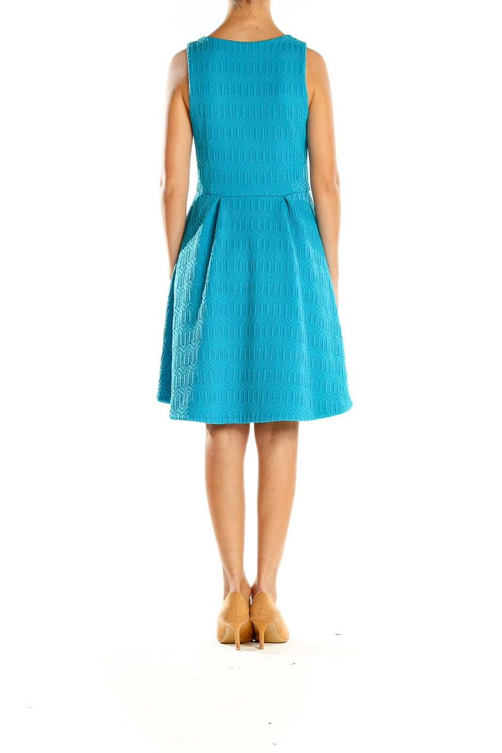 Blue Textured Classic Fit & Flare Dress