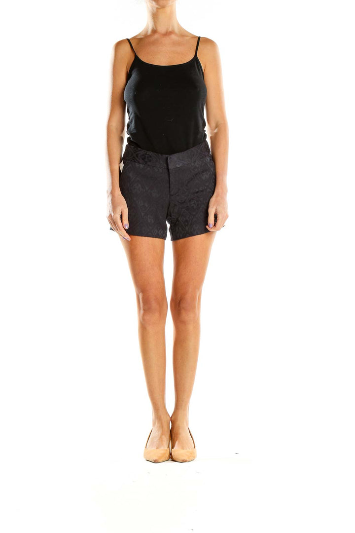 Front view of Banana Republic black textured chino shorts