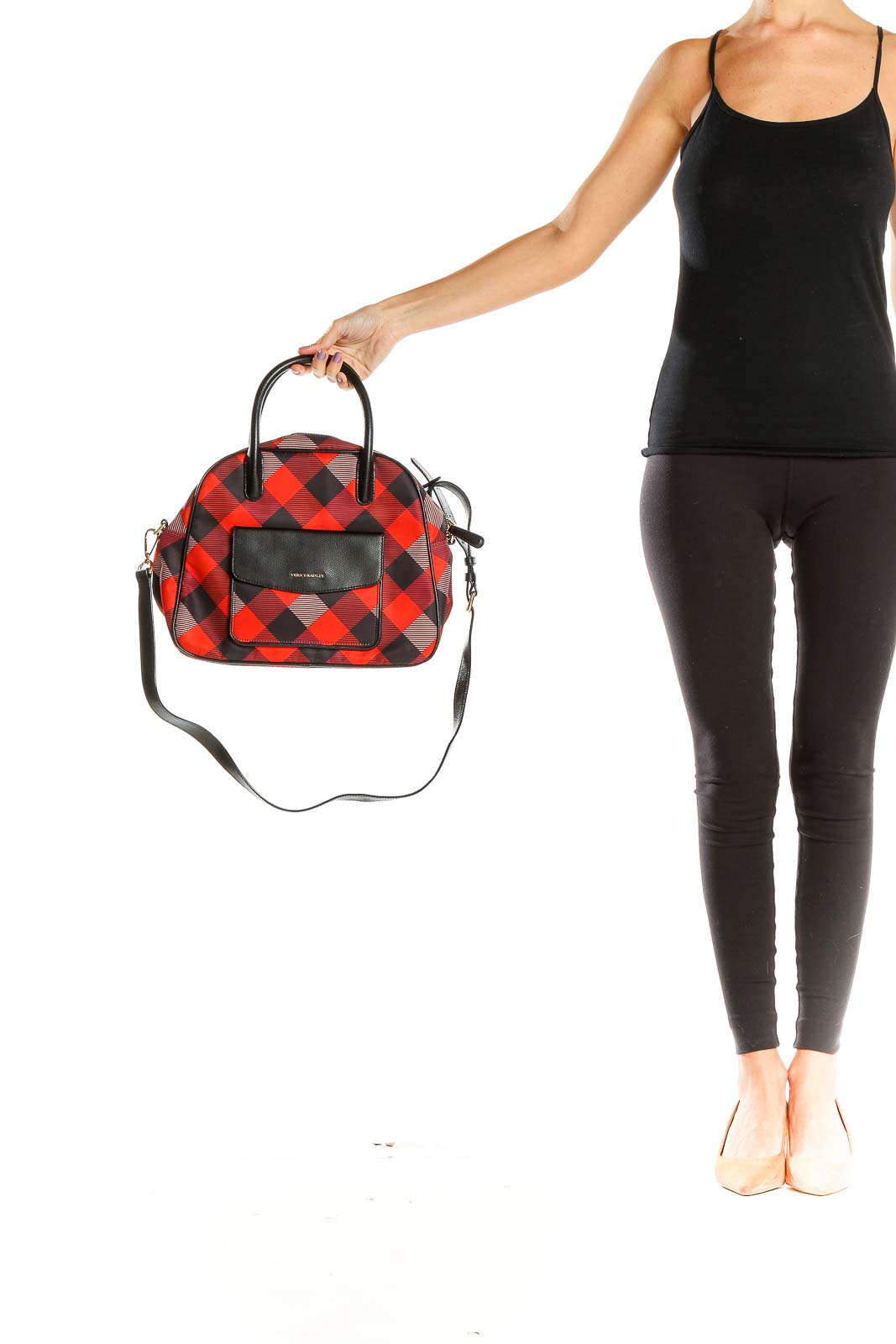 Red Tartan Print Bowler Bag