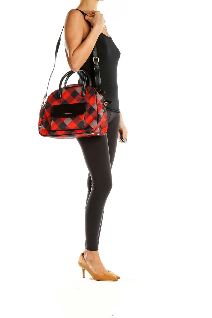 Red Tartan Print Bowler Bag