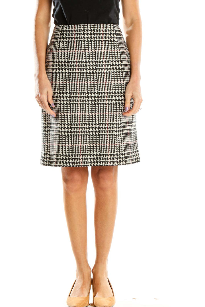 Gray Houndstooth Chic Pencil Skirt