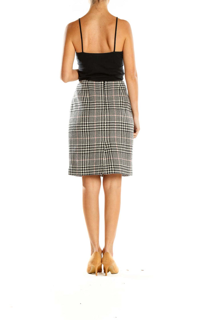 Gray Houndstooth Chic Pencil Skirt