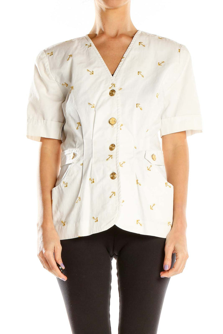 White Vintage Gold Embroidered Top