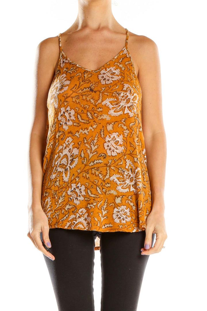 Orange Floral Print Tank Top