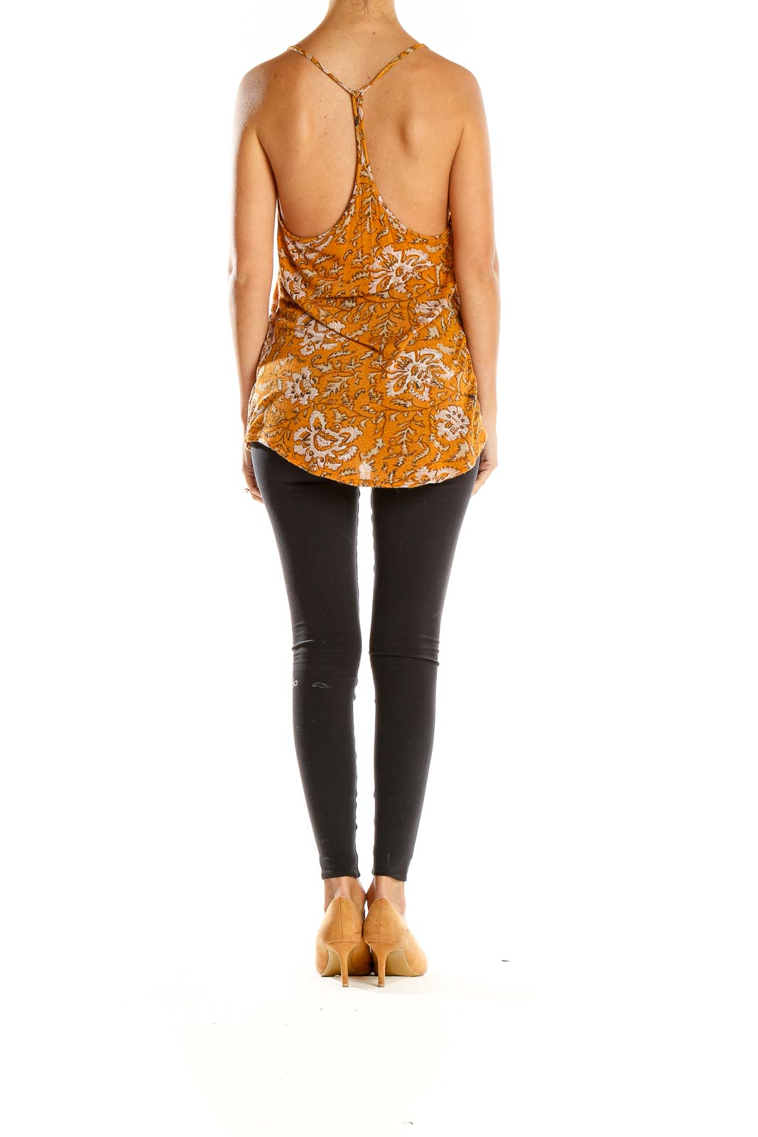 Orange Floral Print Tank Top