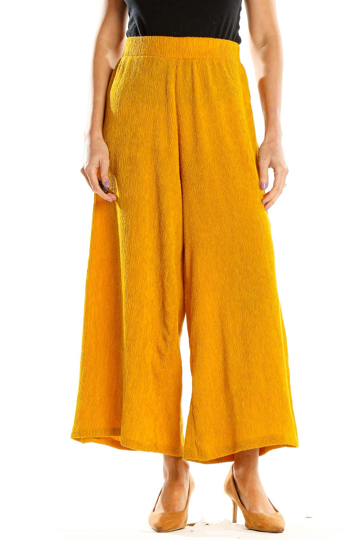 Yellow Textured Culottes Pants