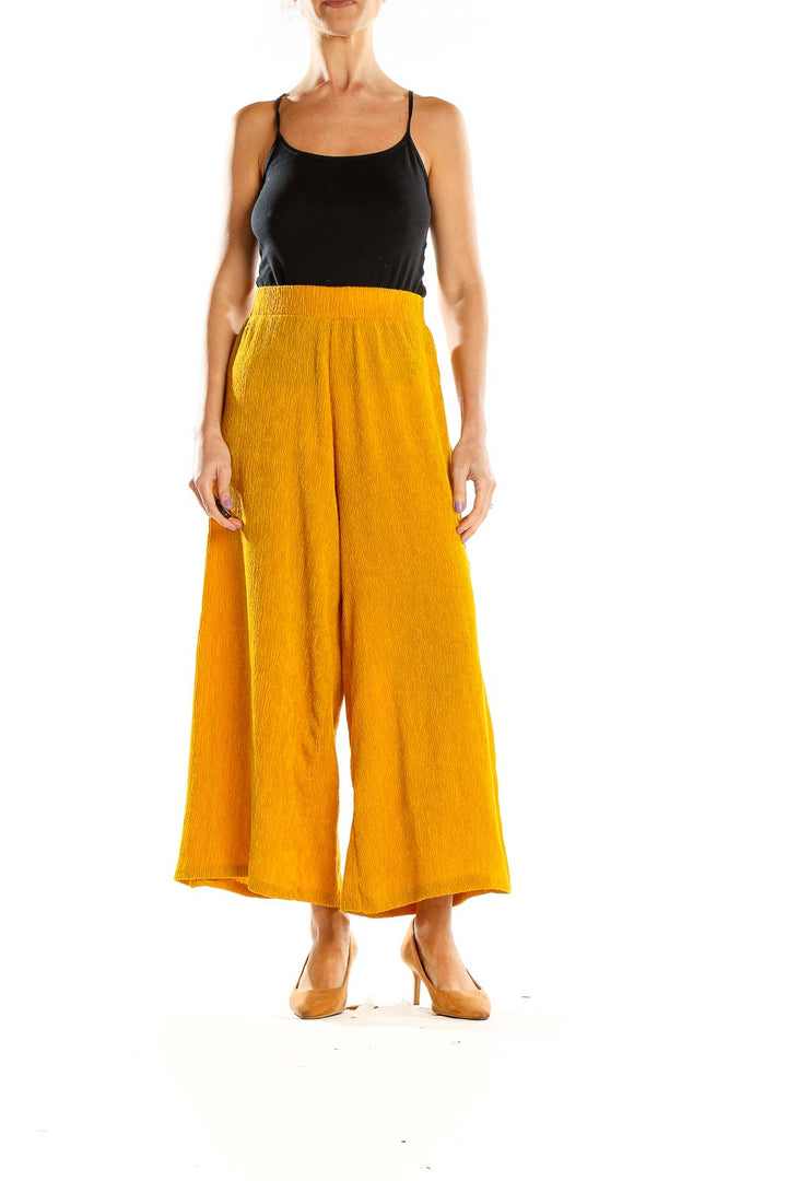 Yellow Textured Culottes Pants