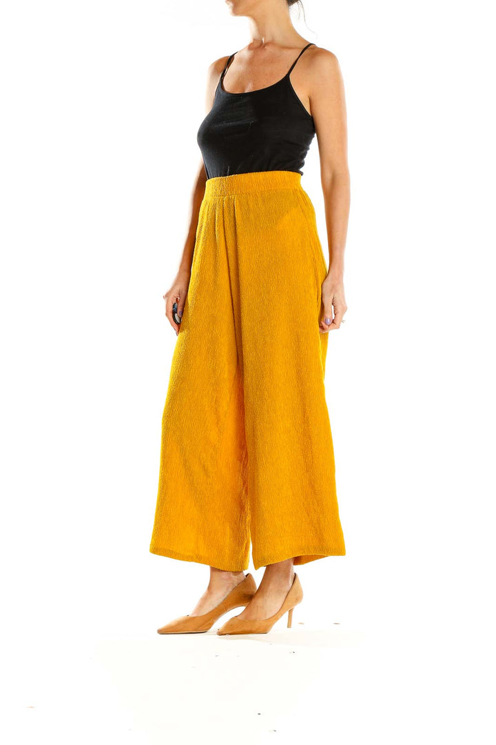 Yellow Textured Culottes Pants