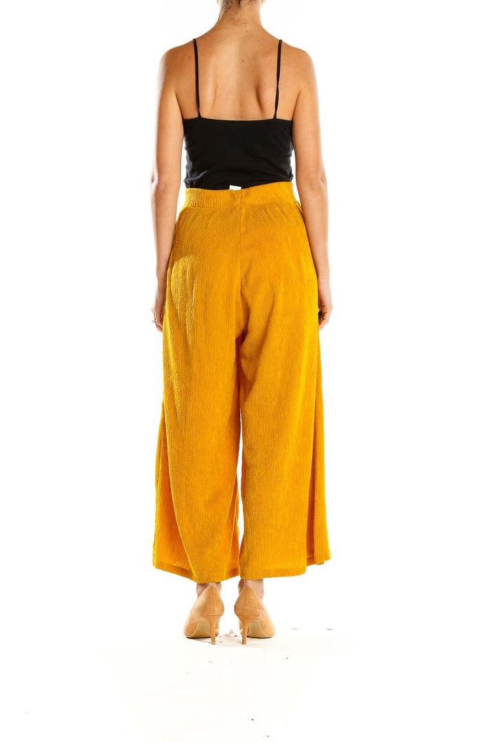 Yellow Textured Culottes Pants