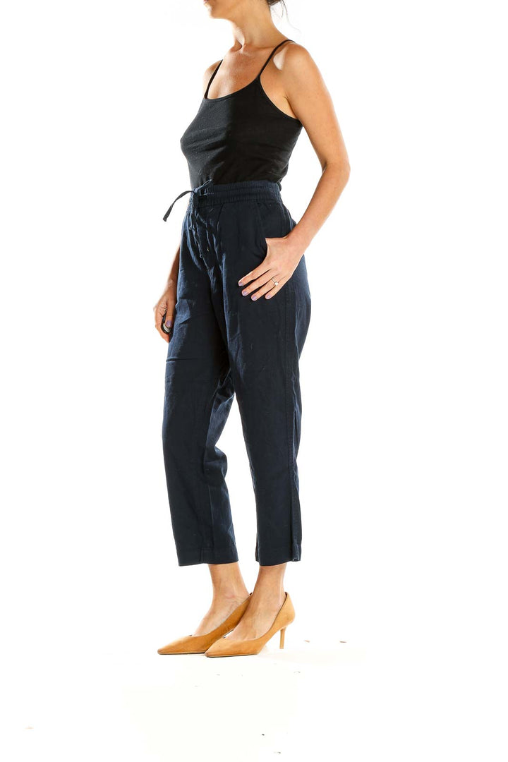 Blue Casual Drawstring Cropped Pants