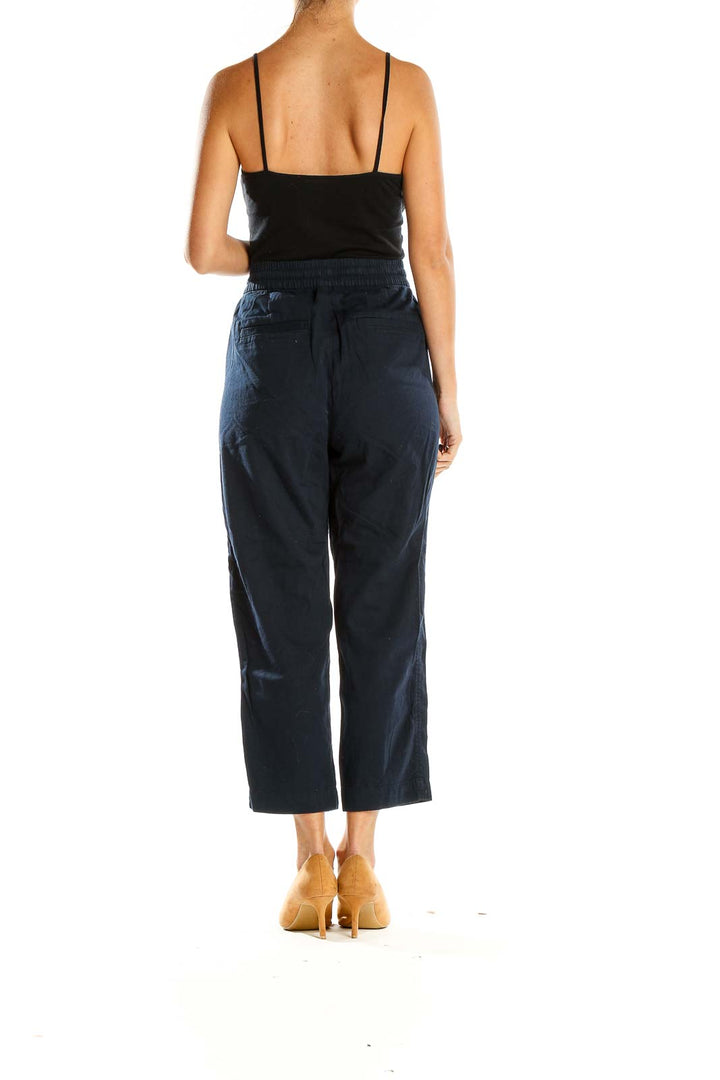 Blue Casual Drawstring Cropped Pants