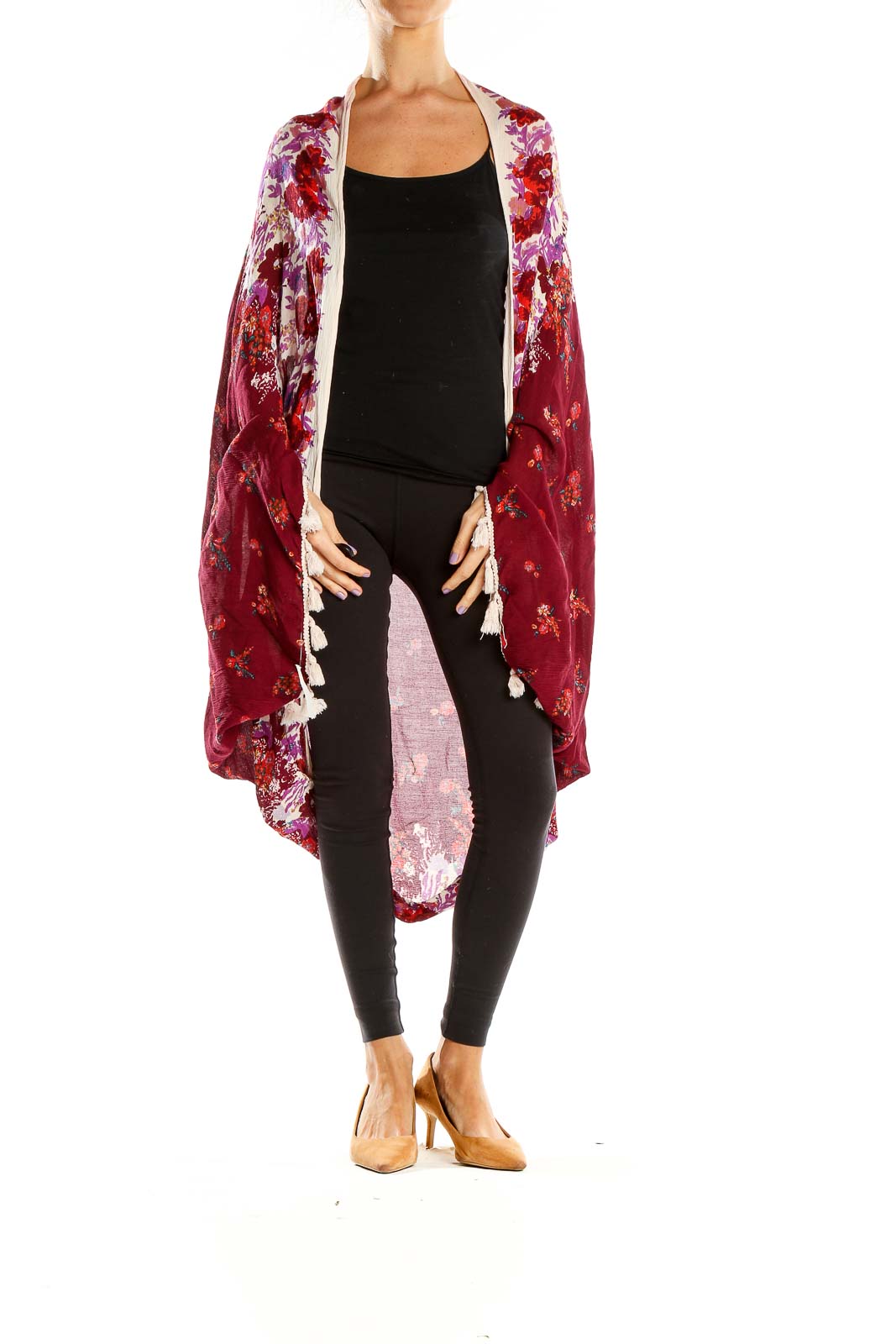 Purple Floral Print Bohemian Shawl