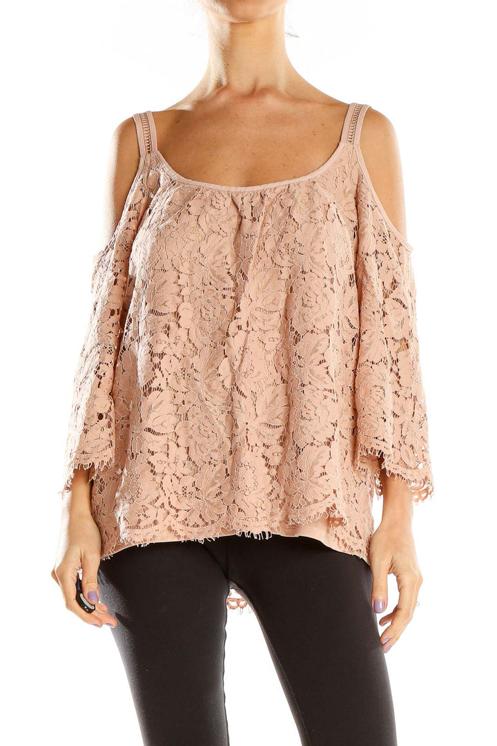 Pink Lace Cold Shoulder Blouse