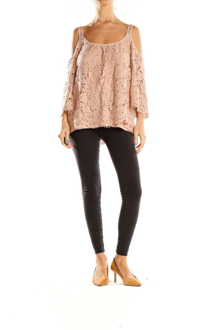 Pink Lace Cold Shoulder Blouse