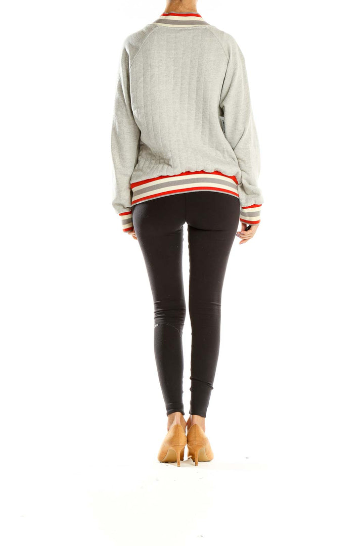 Gray Striped Zip-Up Sweater