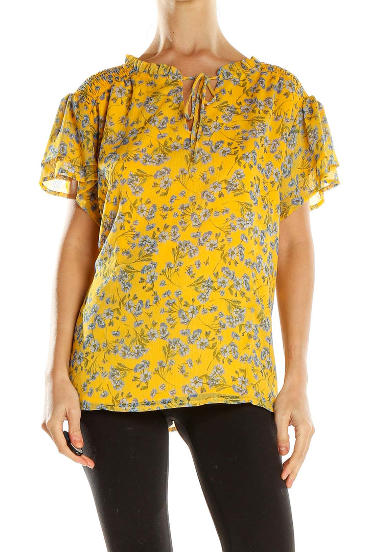 Yellow Floral Print Blouse