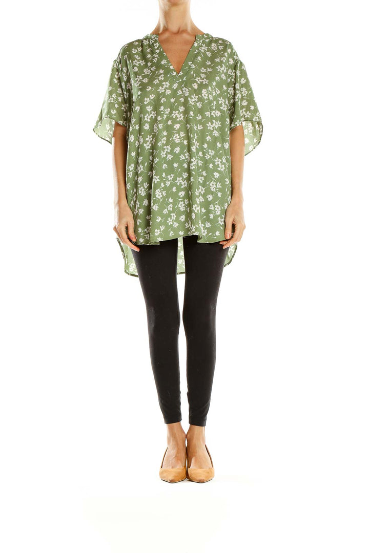 Green Floral Print Blouse