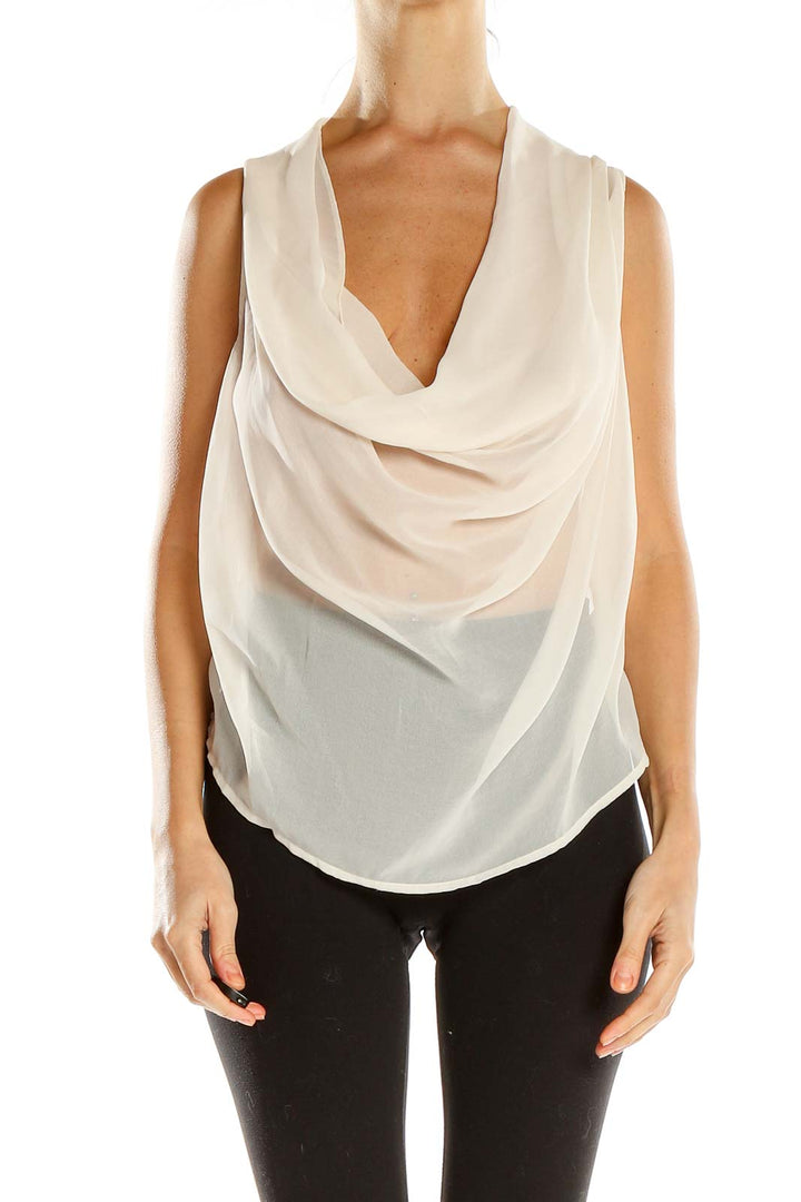 White Sheer Cowl Neck Chic Blouse