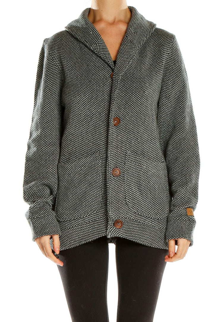 Gray Textured Cardigan Sweater