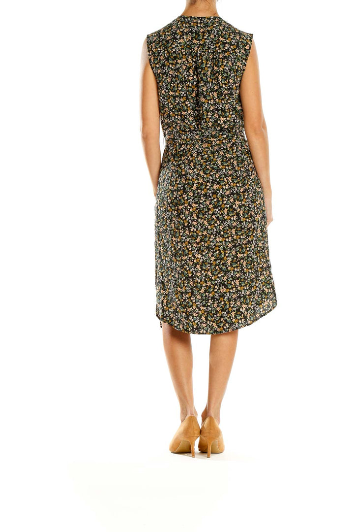 Multicolor Floral Print Tie Silk Waist Dress