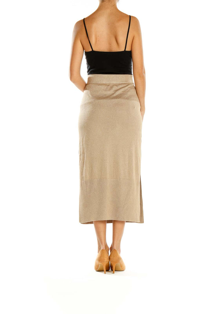 Beige Shimmery Midi Straight Skirt