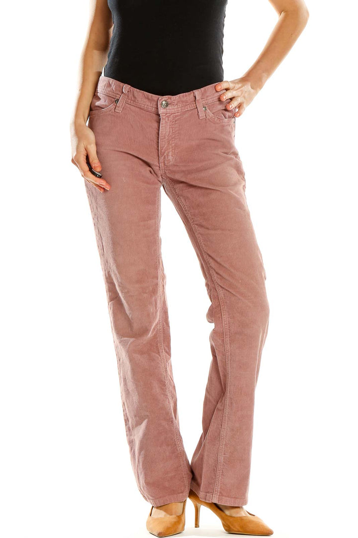 Pink Corduroy Casual Flare Pants