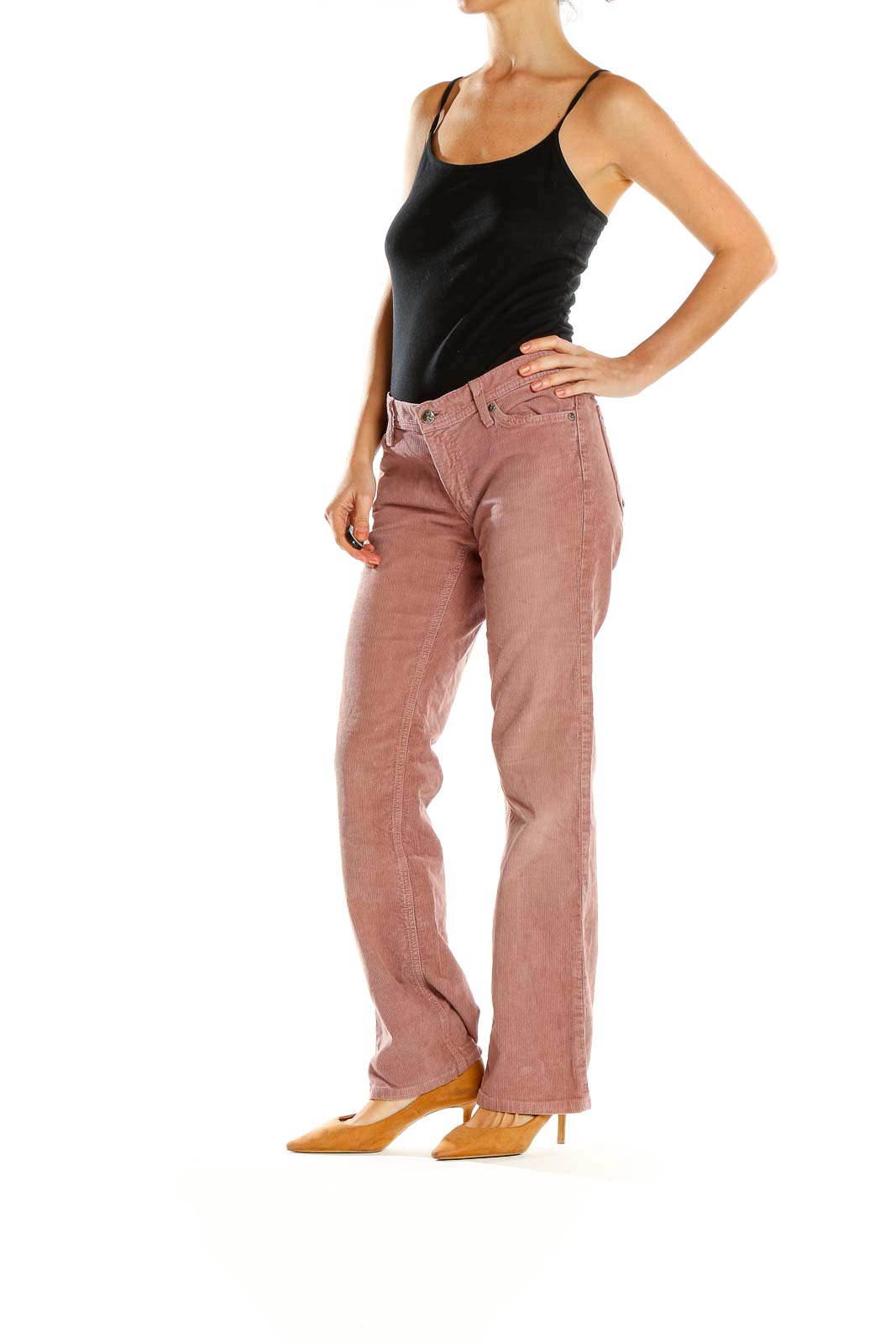 Pink Corduroy Casual Flare Pants