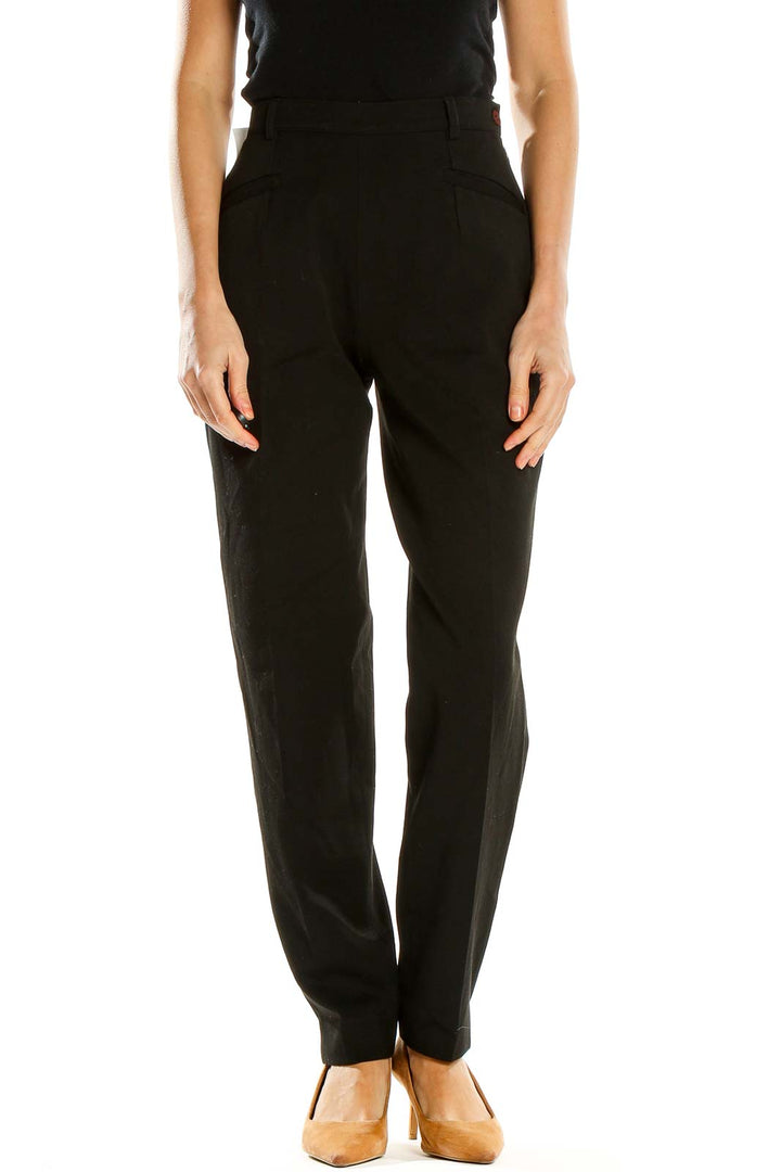 Black Textured Classic Trousers