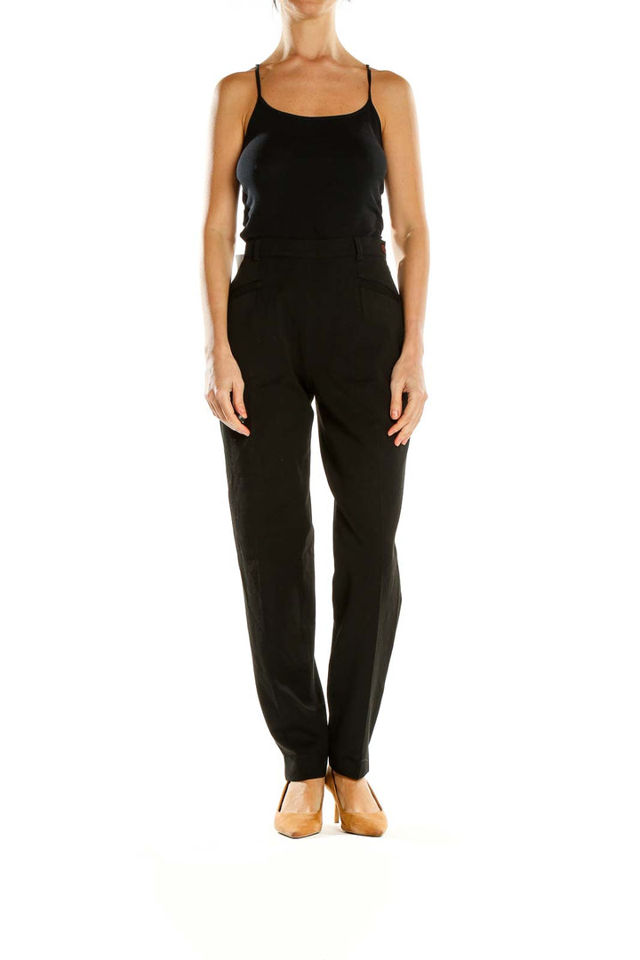 Black Textured Classic Trousers