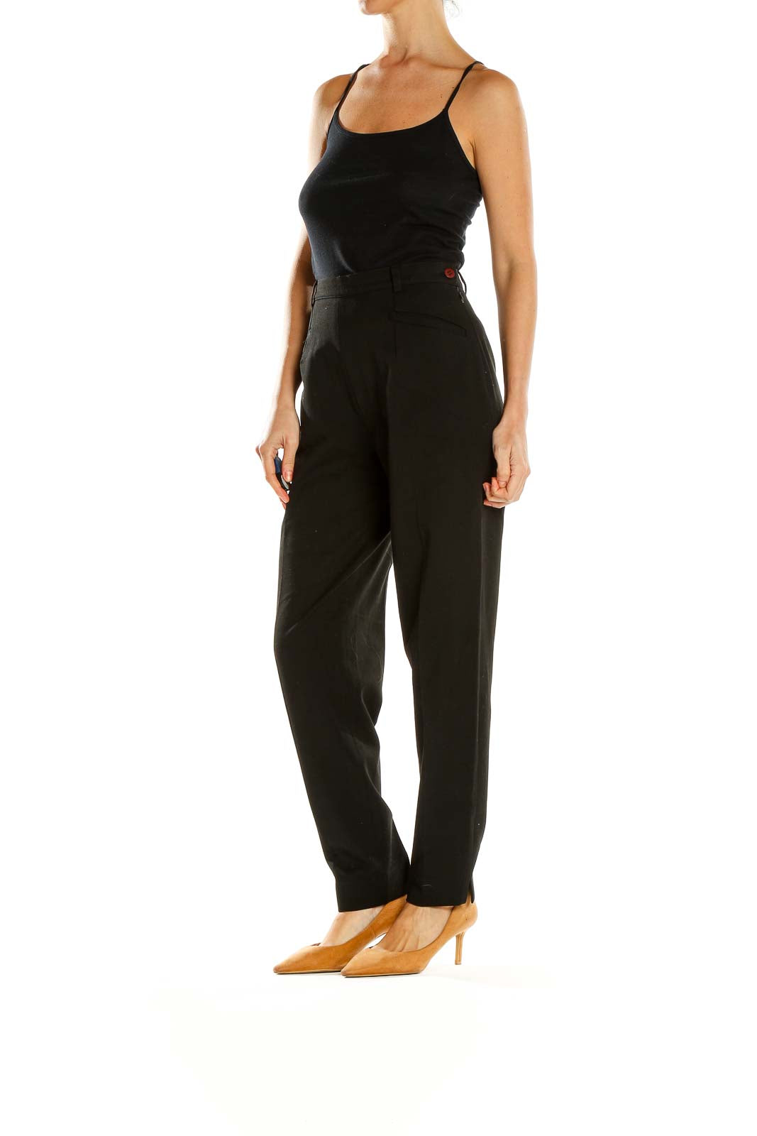 Black Textured Classic Trousers