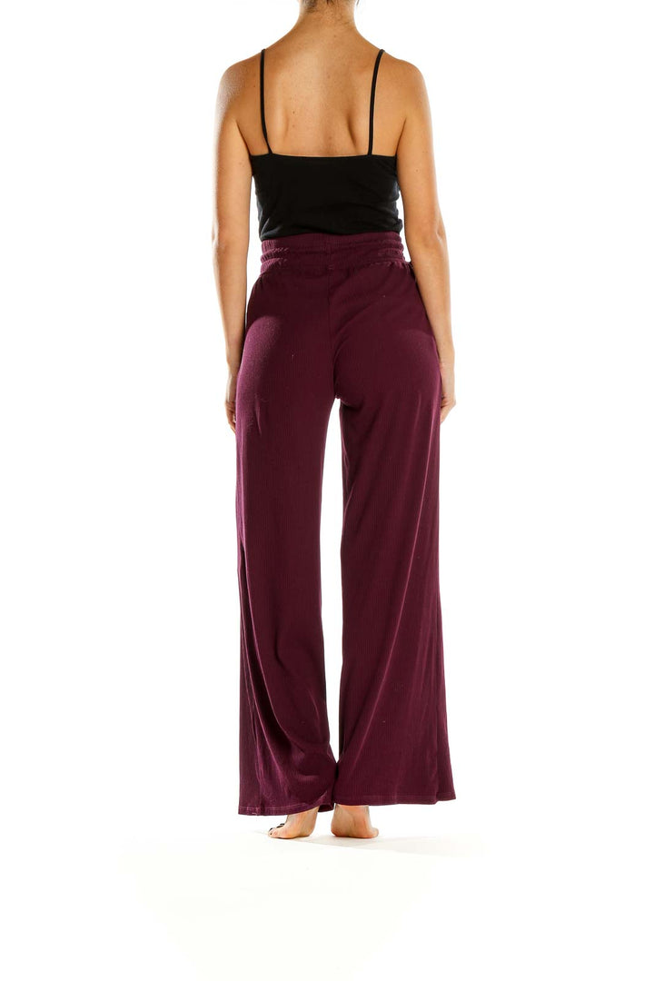 Purple Ribbed Drawstring Casual Pants