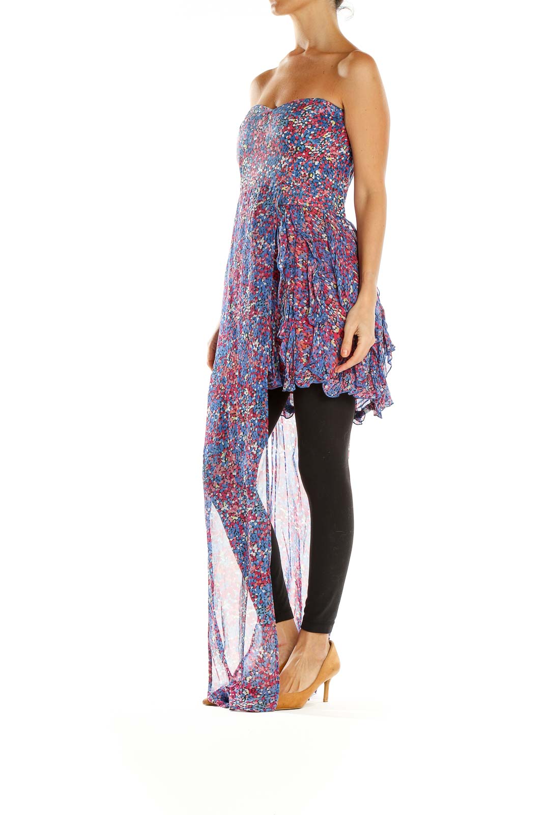 Multicolor Printed High Low Retro Dress