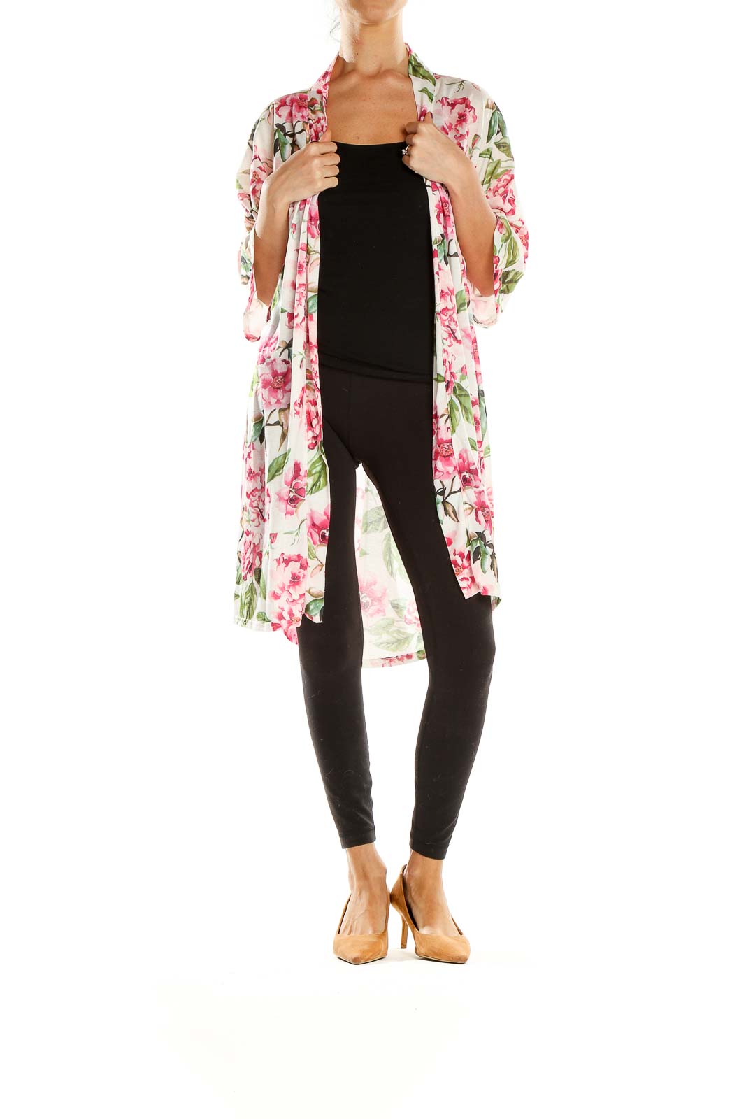 White Floral Print Cardigan