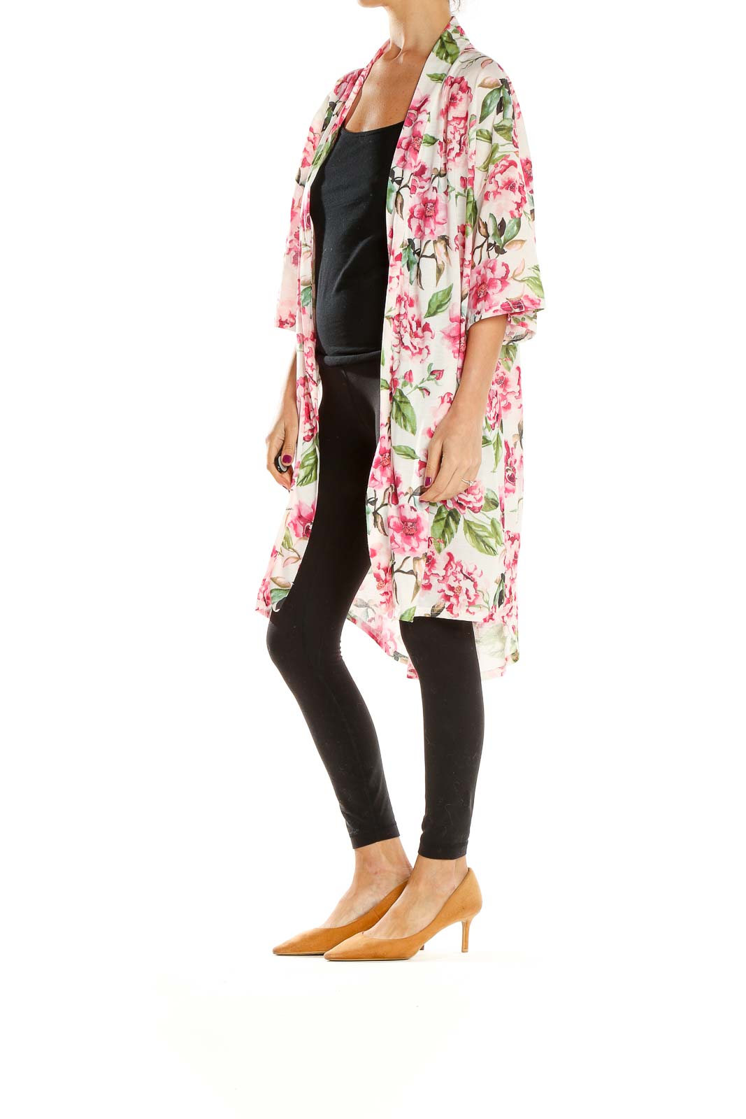 White Floral Print Cardigan