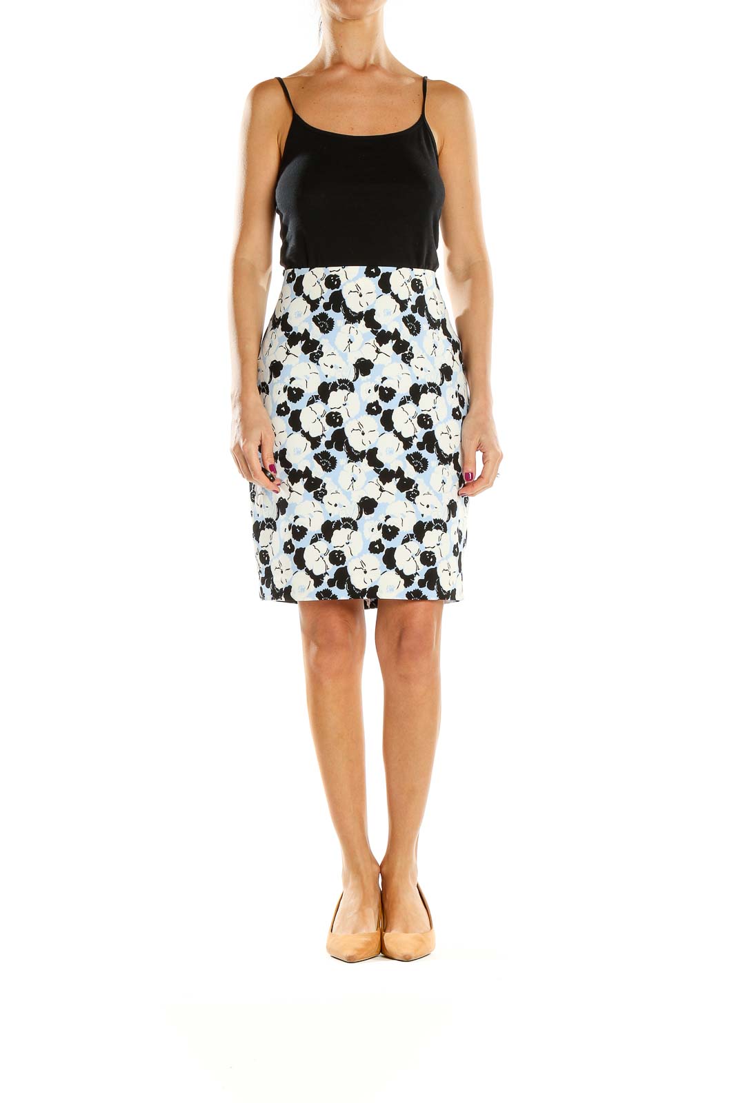 Blue White Printed Chic Pencil Skirt