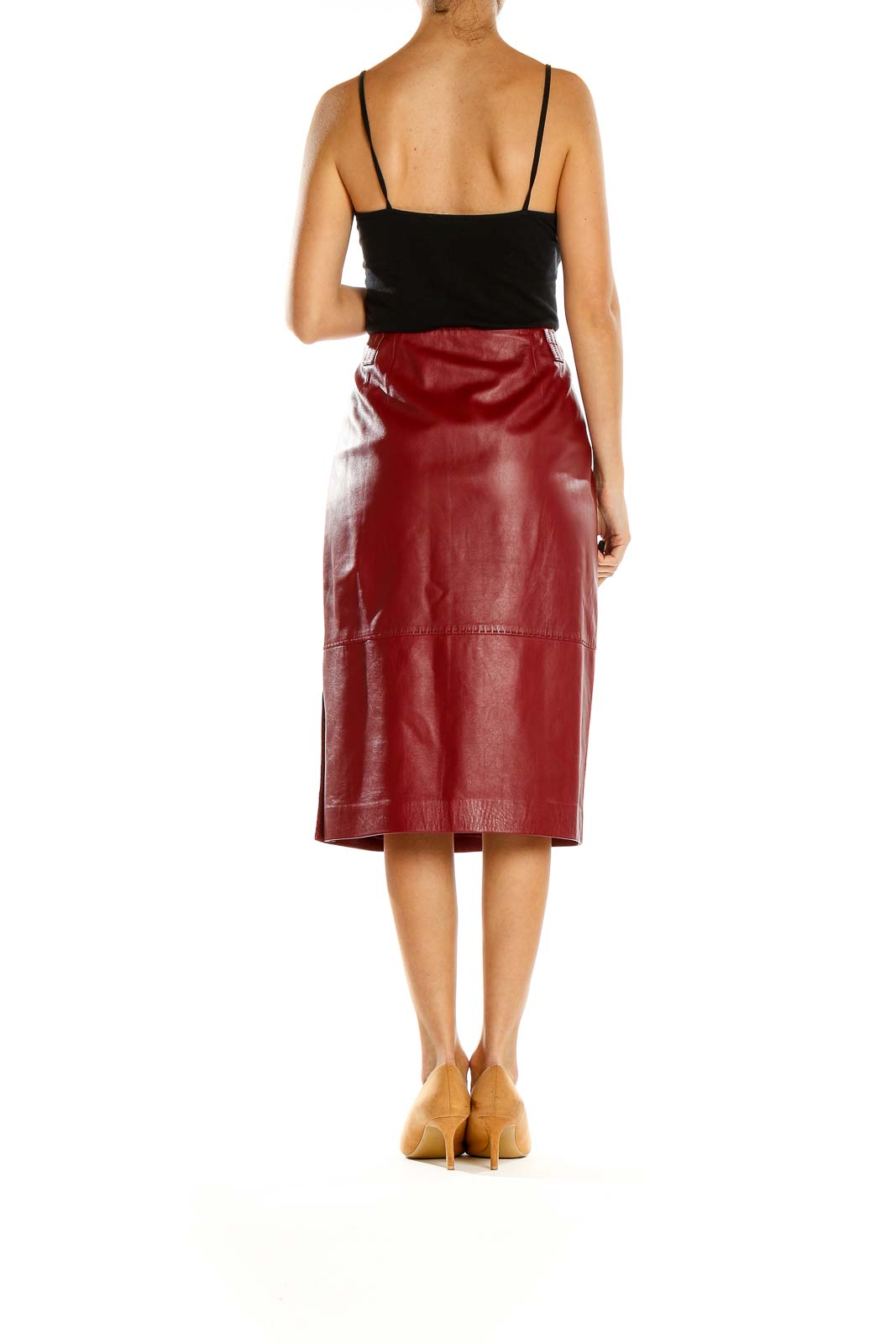 red leather flowy skirt
