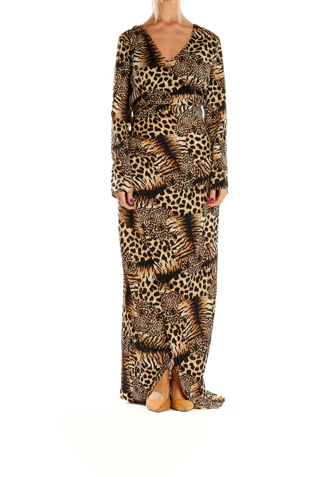 Brown Animal Print Column Dress