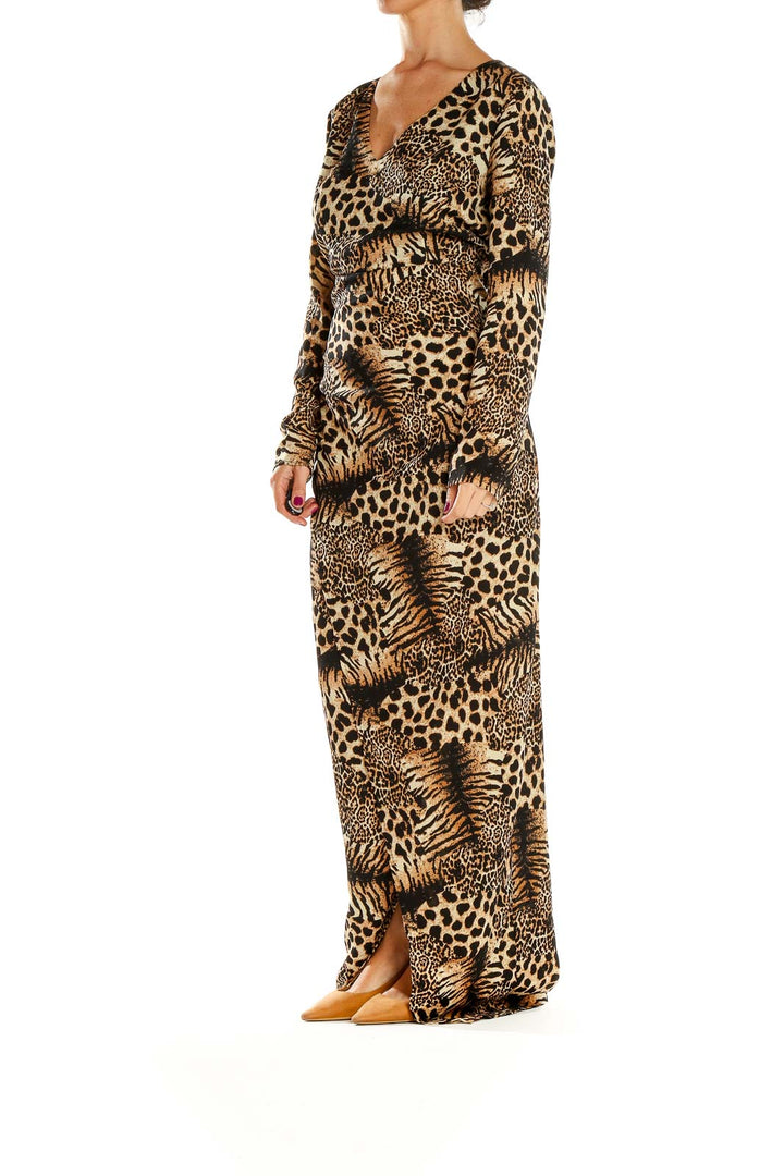 Brown Animal Print Column Dress