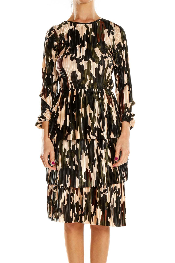 Brown Printed Textured Sheath Dress