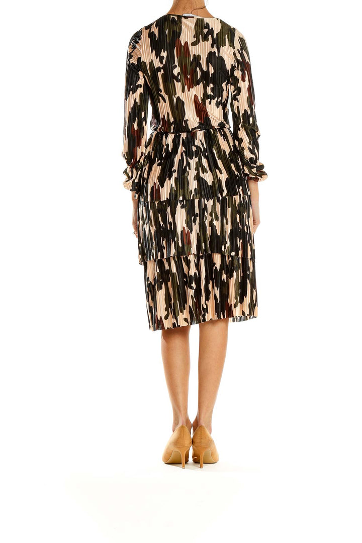 Brown Printed Textured Sheath Dress