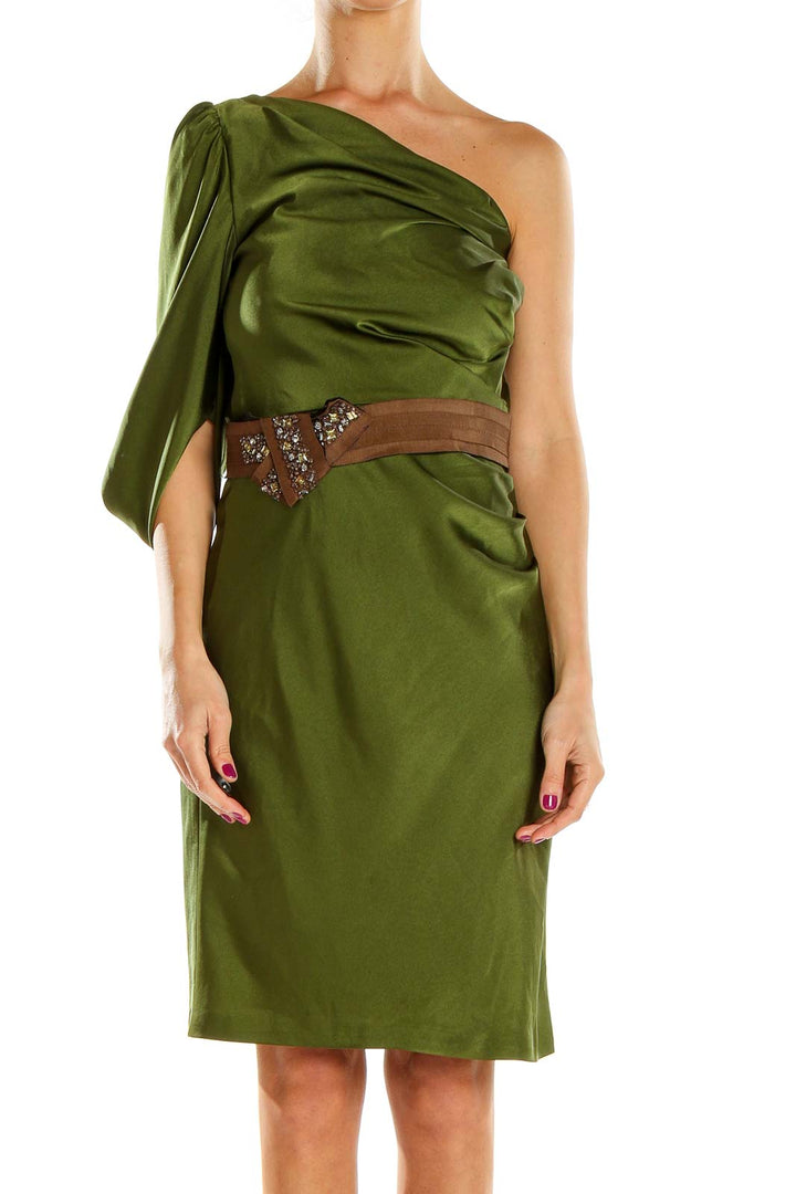 Green Retro Belted Sheath Dress