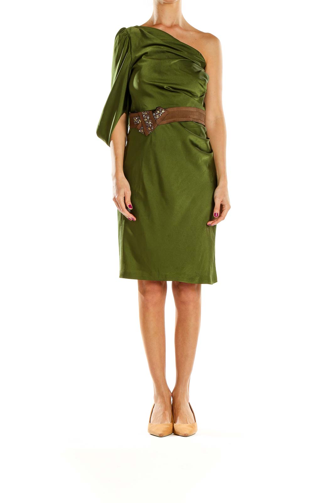 Green Retro Belted Sheath Dress