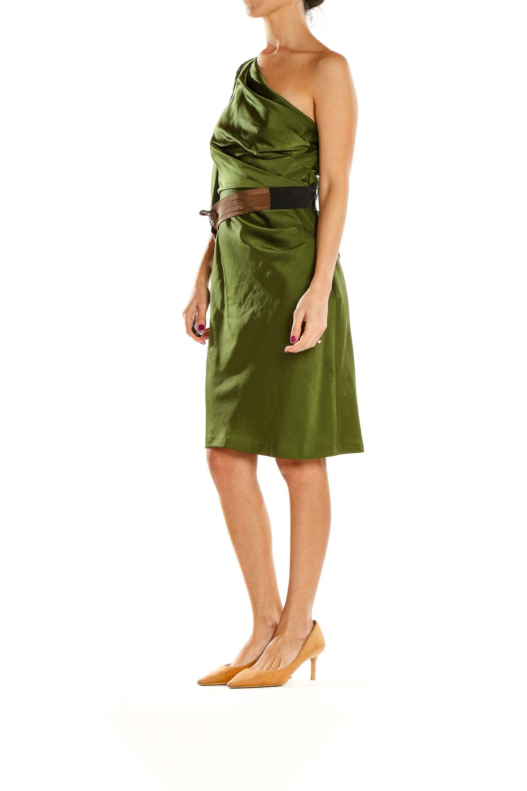 Green Retro Belted Sheath Dress