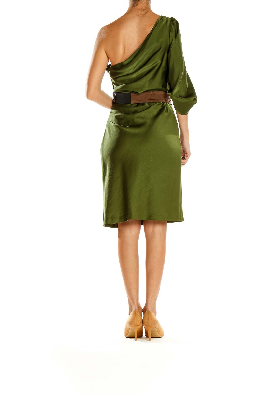 Green Retro Belted Sheath Dress